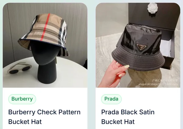 Cappelli da pescatore: due schede articolo dal catalogo