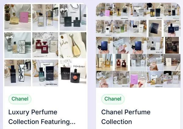 Profumi e set: due schede articolo dal catalogo