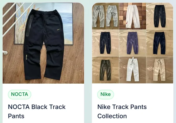 Pantaloni della tuta: due schede articolo dal catalogo