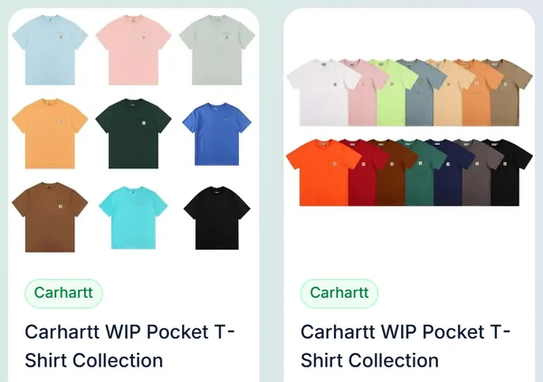 T-shirt con taschino: due schede articolo dal catalogo