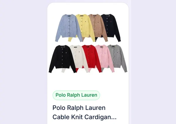 Donna: cardigan e maglie: due schede articolo dal catalogo