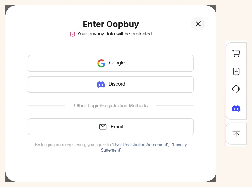 Clic sull'icona dell'assistenza senza login: si apre la finestra di accesso con Google, Discord ed e-mail